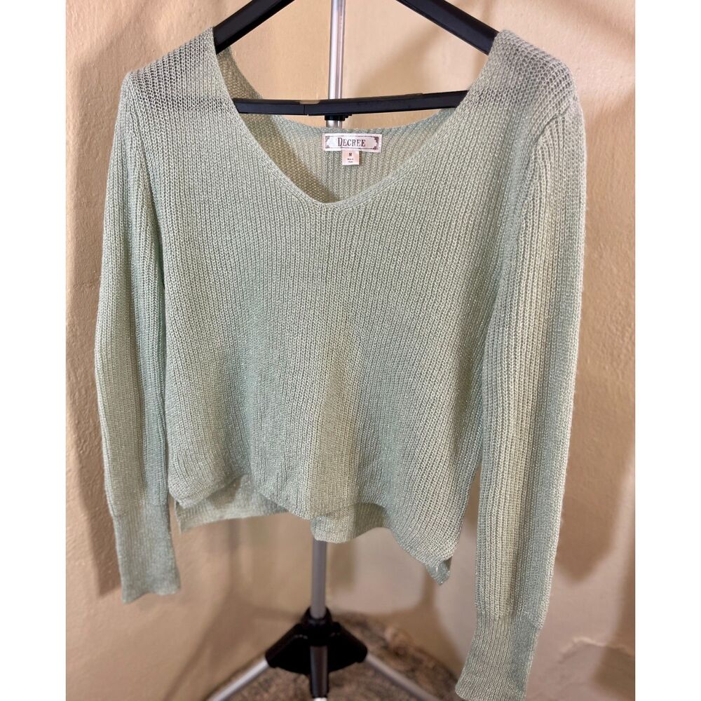 Degree M cropped off-shoulder mint green sparkly knit sweater.